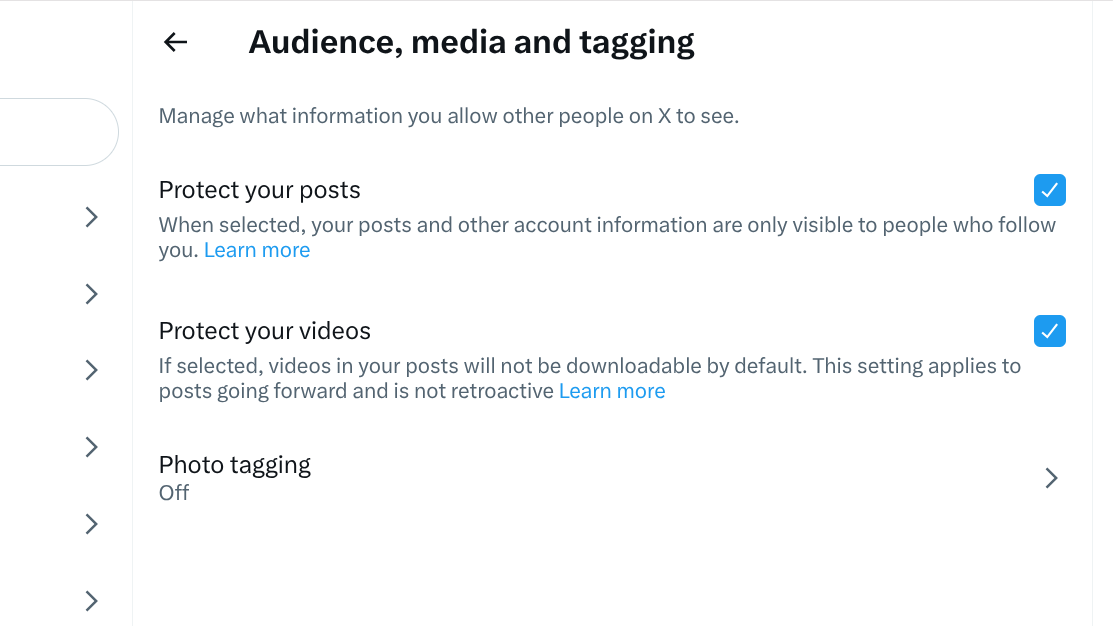 vaizdas Įjunkite parinktį, kad X paskyra būtų privati ​​arba vieša