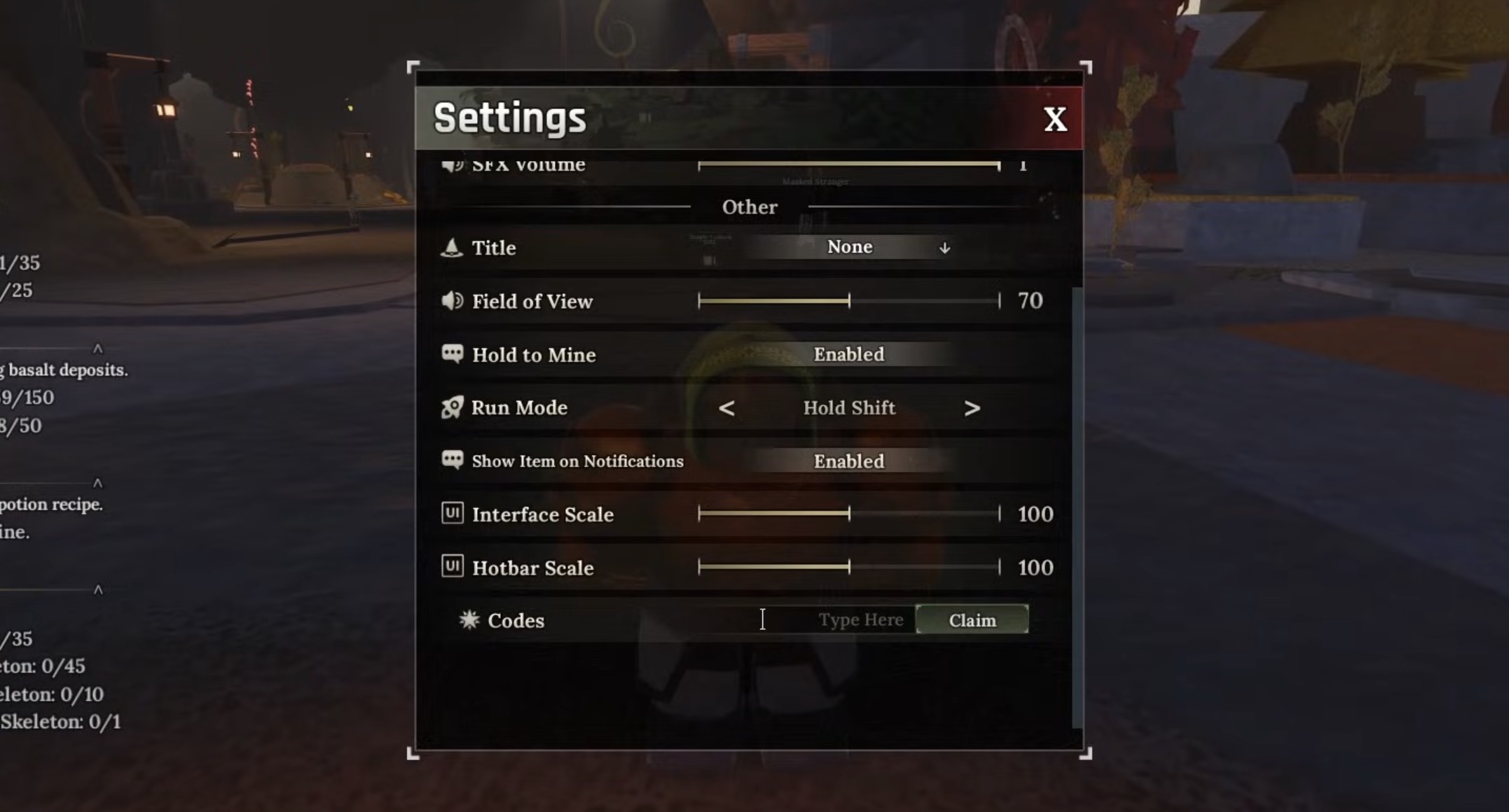 Skyrius, kuriame norite įvesti The Forge kodus